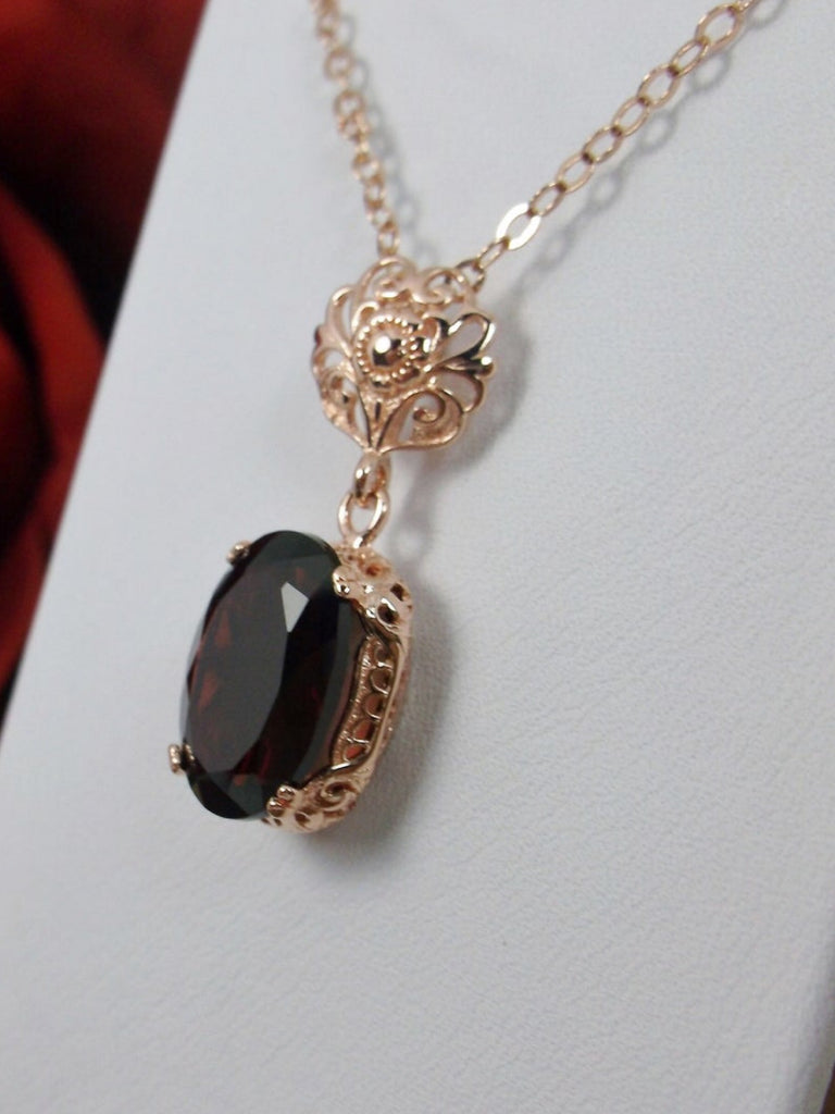 Natural Red Garnet Pendant Necklace, Rose Gold plated Sterling Silver Jewelry, Edward Design, P70, Silver Embrace Jewelry