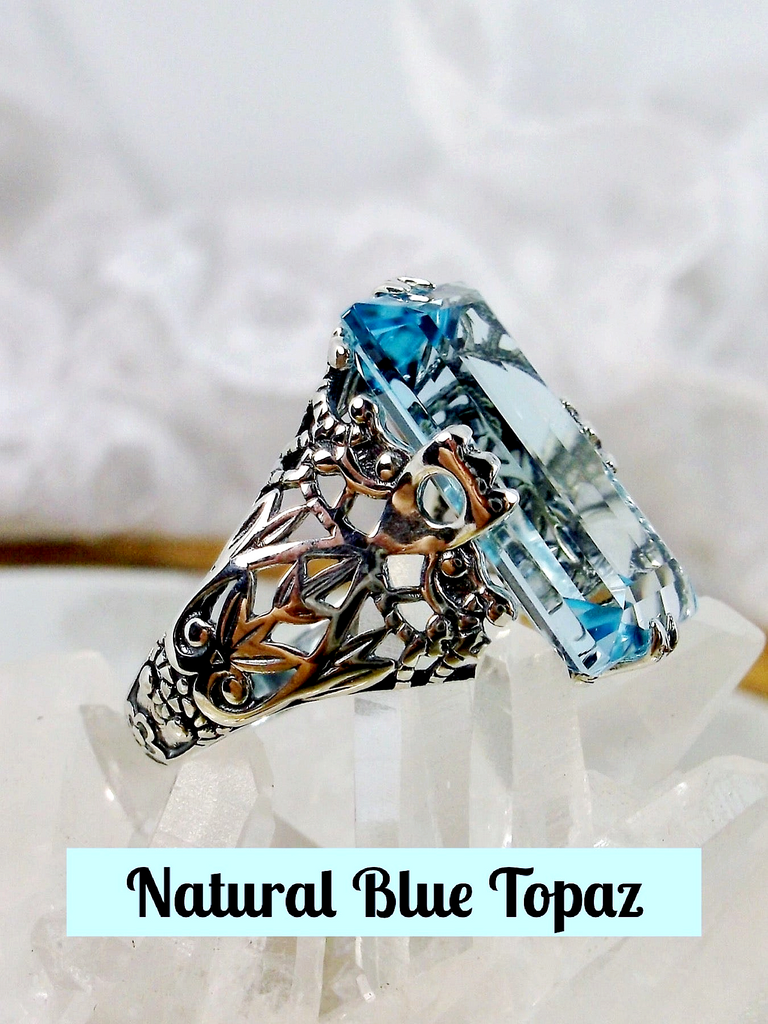 Natural Blue Topaz Ring, Intaglio, Vintage Jewelry, Silver Embrace Jewelry