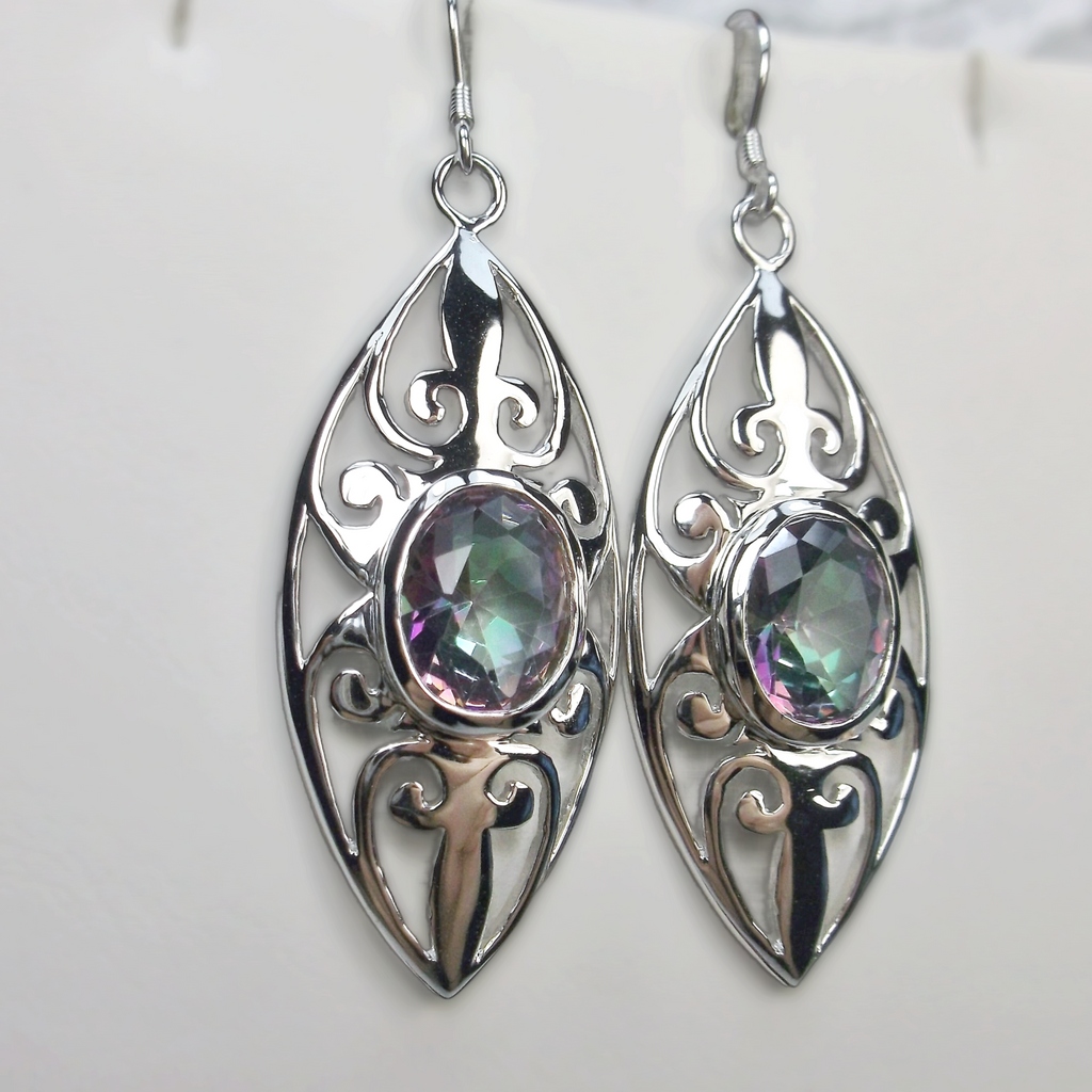 Mystic Topaz Earrings, sterling silver filigree, dangle earrings, Silver Embrace Jewelry, Tangled, Design #E32