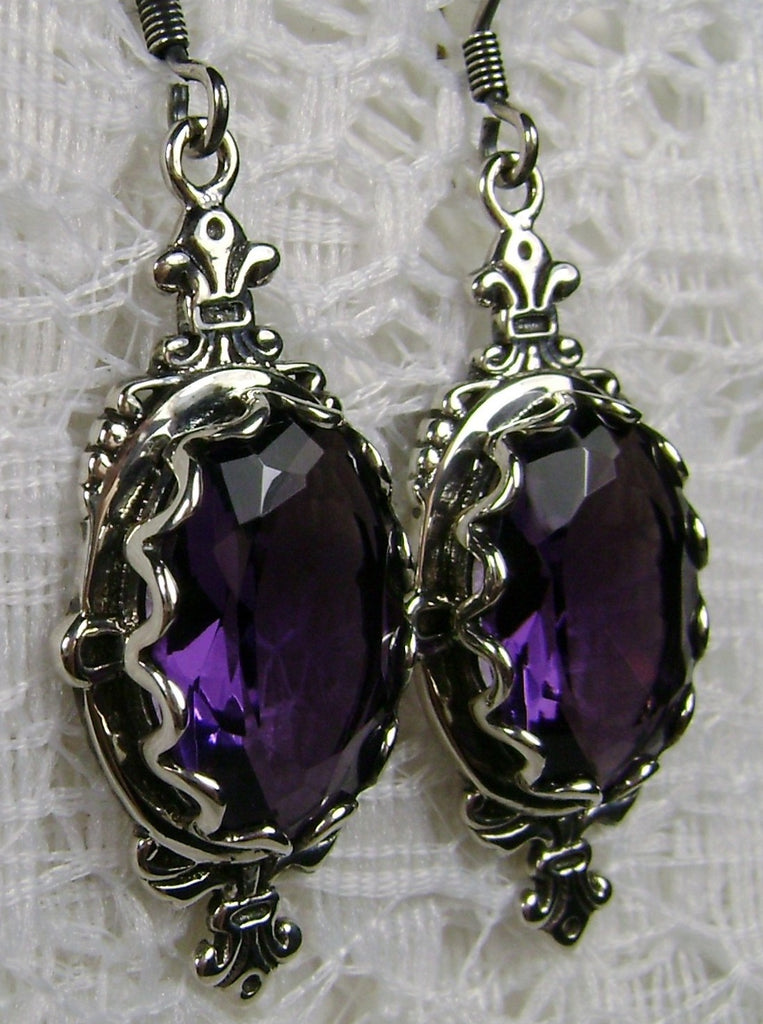 Purple Amethyst Earrings, Edwardian Jewelry, Pin Design#E18 with traditional Ear Wire Closures