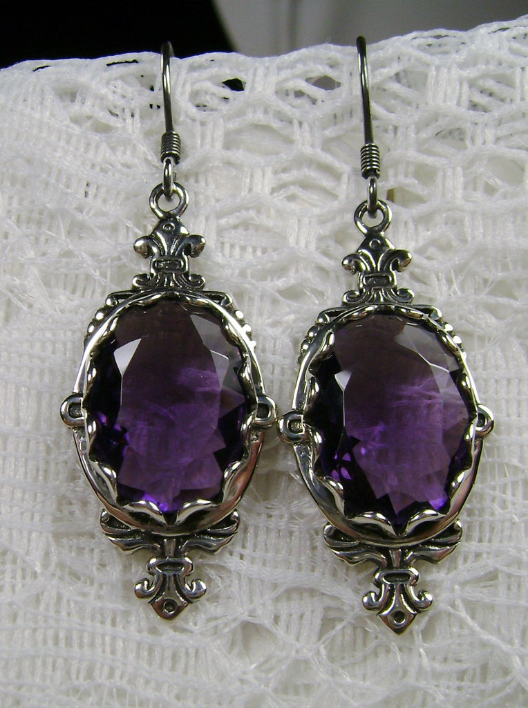Purple Amethyst Earrings, Edwardian Jewelry, Pin Design#E18 with traditional Ear Wire Closures