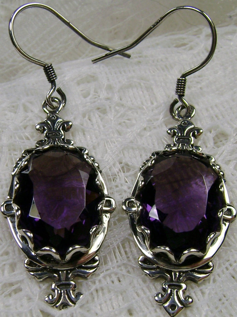 Purple Amethyst Earrings, Edwardian Jewelry, Pin Design#E18 with traditional Ear Wire Closures