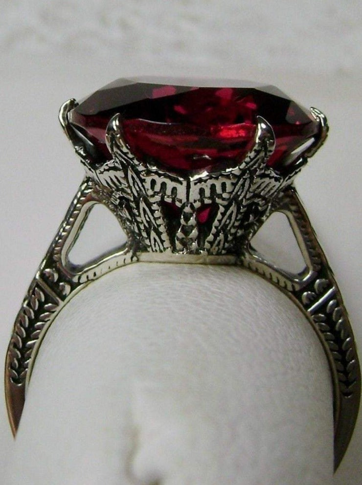 Red Ruby Ring, simulated gemstone, classic solitaire Victorian style Ring