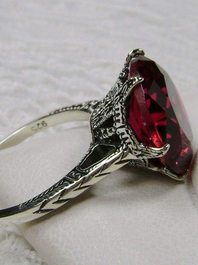 Red Ruby Ring, simulated gemstone, classic solitaire Victorian style Ring