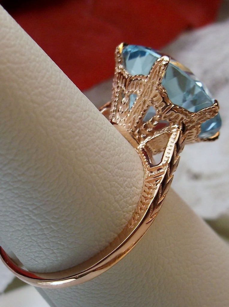Sky Blue Topaz Ring, Natural gemstone, classic solitaire, Victorian rose gold filigree
