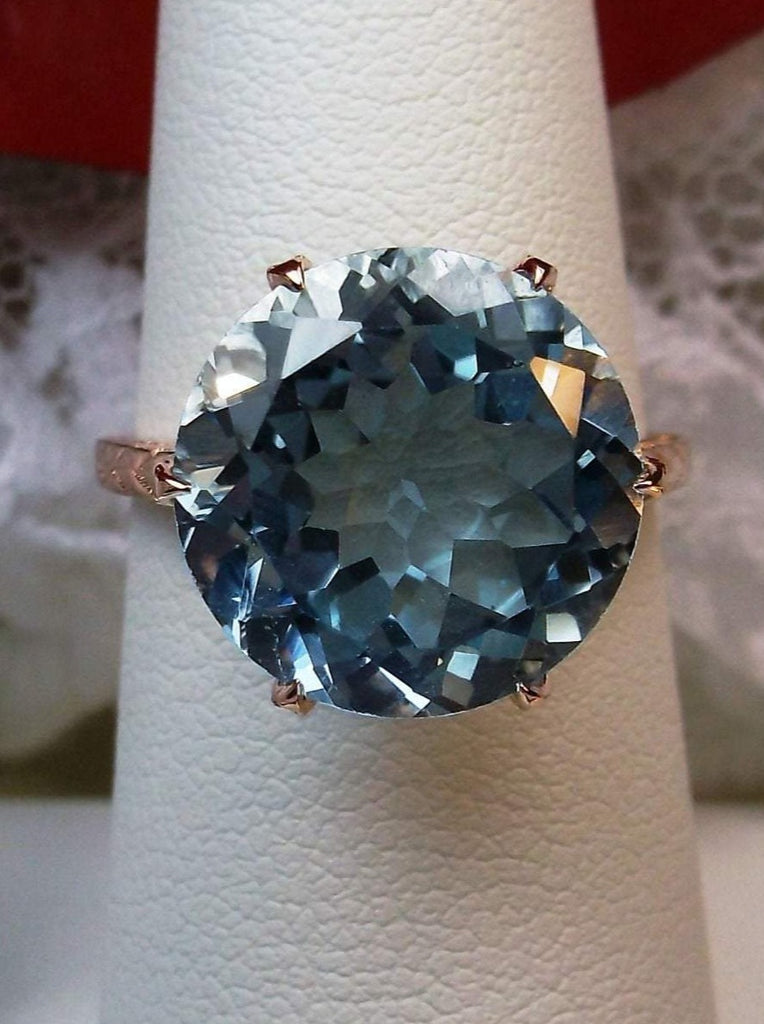 Sky Blue Topaz Ring, Natural gemstone, classic solitaire, Victorian rose gold filigree