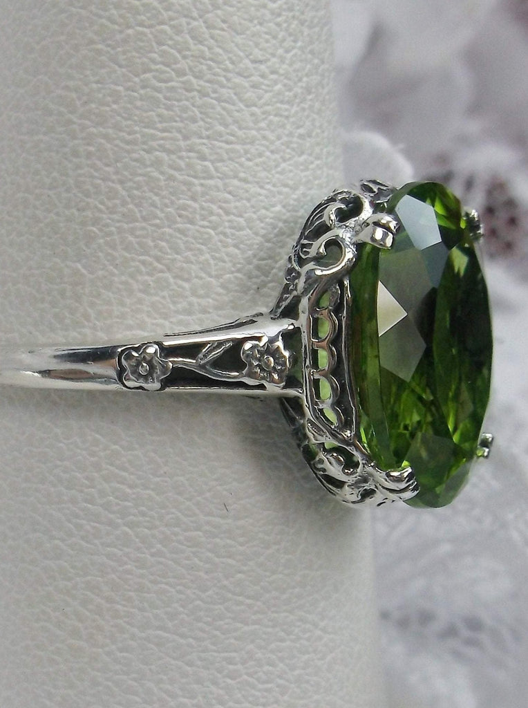 natural peridot ring, 5.5 carat natural gemstone, sterling silver floral filigree, Edward design #D70