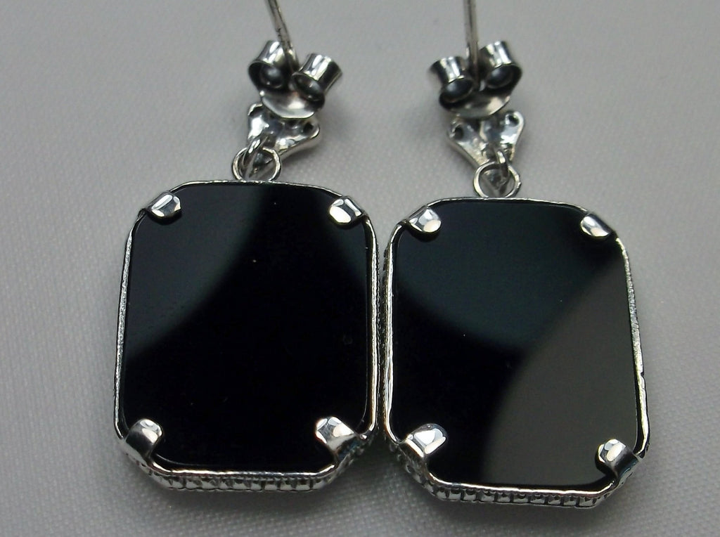 Black Camphor Glass Earrings, Stained Glass, Art Deco Jewelry, Silver Embrace Jewelry