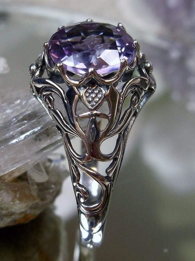amethyst ring, sterling silver filigree, daisy design #D66