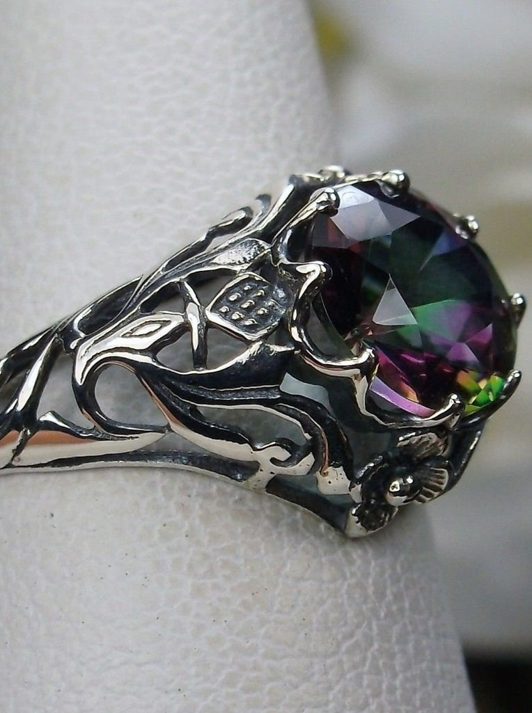 mystic topaz ring, sterling silver filigree, daisy design #D66