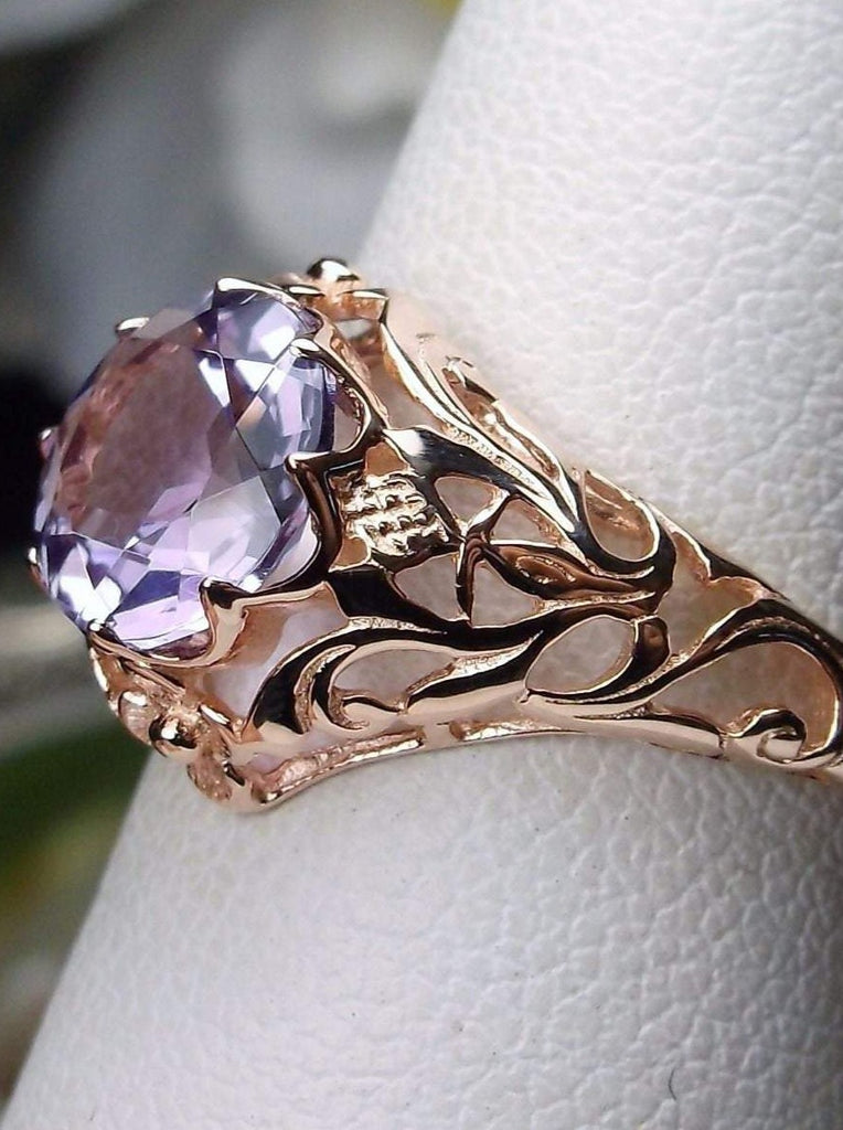 Natural Amethyst Ring, Rose Gold over sterling silver floral filigree, Daisy design #D66