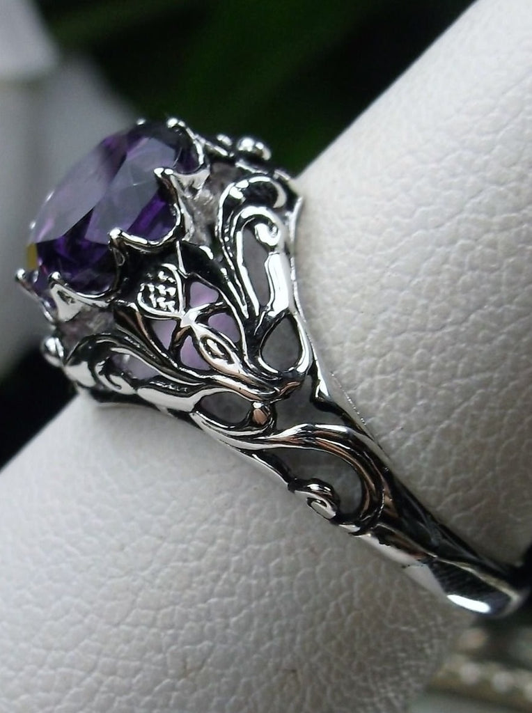 amethyst ring, sterling silver filigree, daisy design #D66