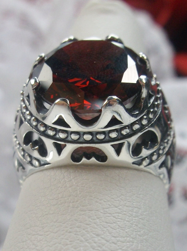 Garnet Ring, Round Gem, Edwardian Jewelry, Art Deco Filigree, Sterling Silver Jewelry, Silver Embrace Jewelry, Queen of Hearts D181