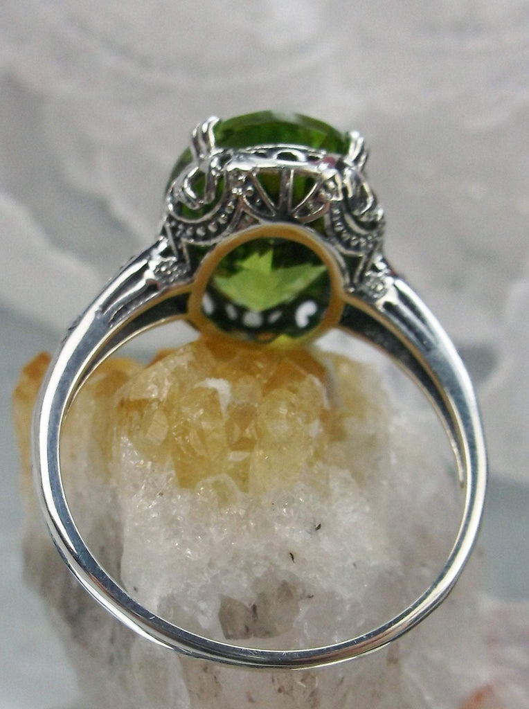 natural peridot gold ring, 5 carat natural gemstone, 10k white gold floral filigree, Edward design #D70
