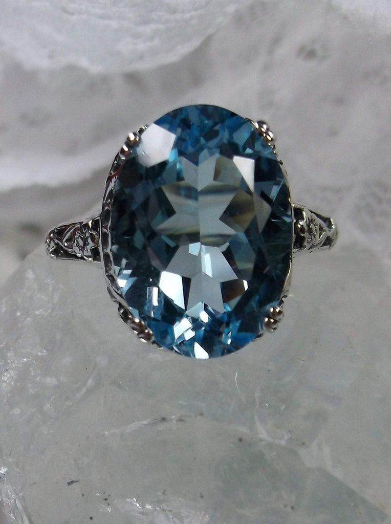 Natural Sky Blue Topaz Ring, 6 carat natural topaz oval faceted gemstone, Sterling Silver floral Filigree, Edward design #D70