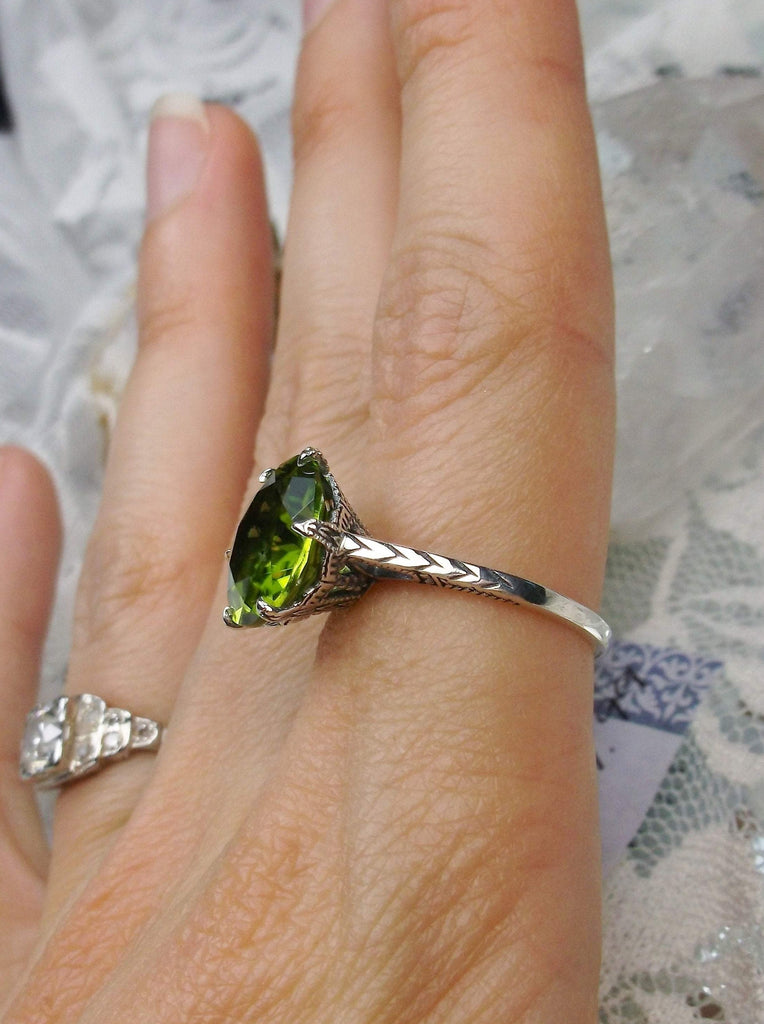 Peridot Ring, Natural gemstone, classic solitaire Victorian style Ring
