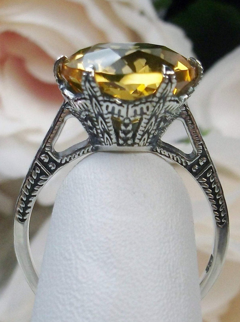 Yellow Citrine Ring, natural gemstone, classic solitaire Victorian style Ring