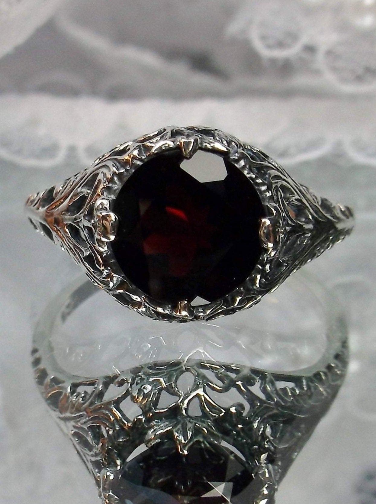 Garnet Ring, Simulated or Natural Gemstone, Victorian Jewelry