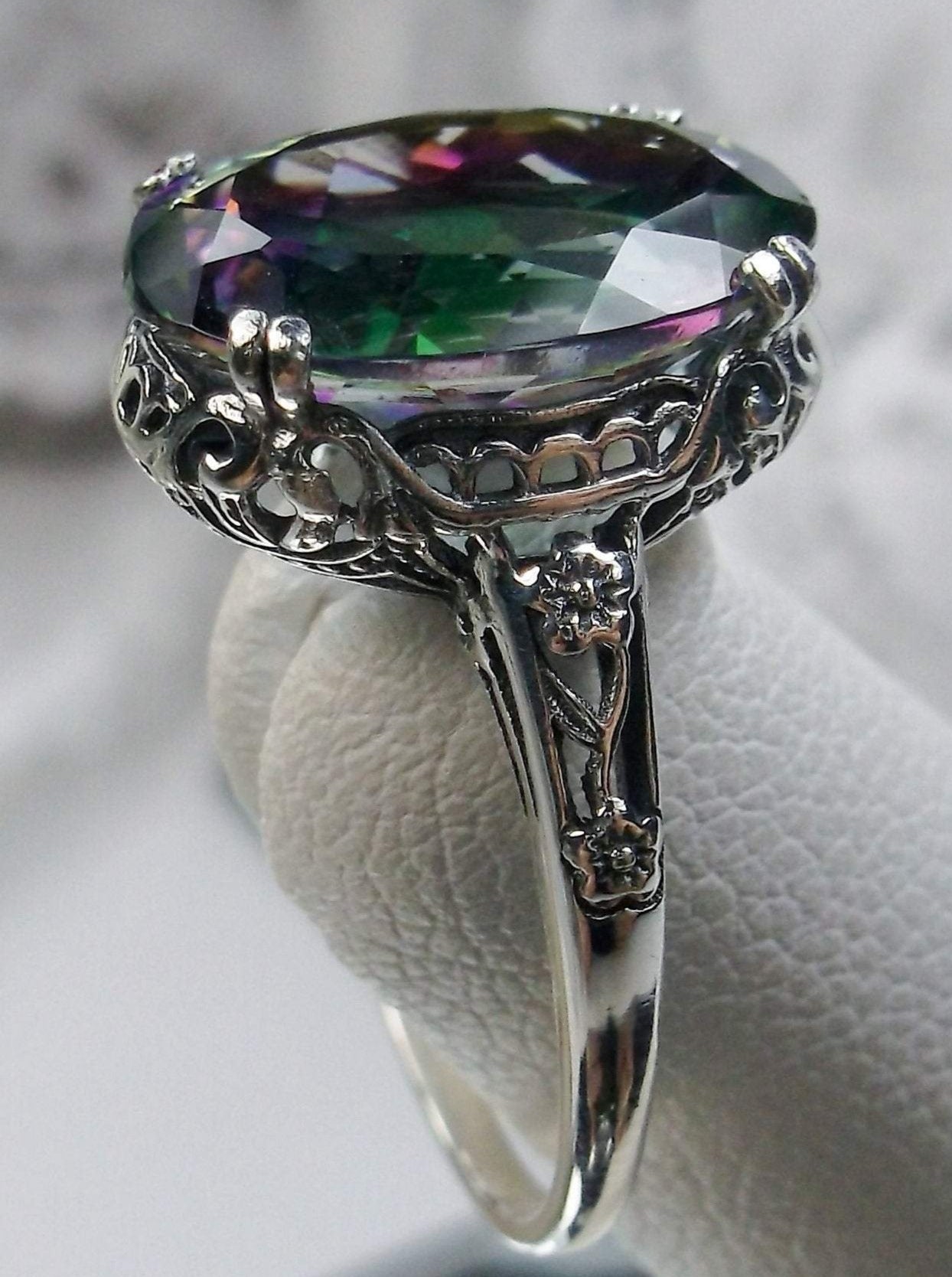 Natural Mystic Topaz Ring, Edwardian Revival Jewelry #D70 – Silver ...