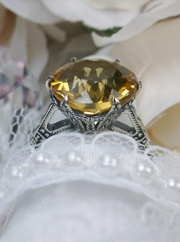 Yellow Citrine Ring, natural gemstone, classic solitaire Victorian style Ring