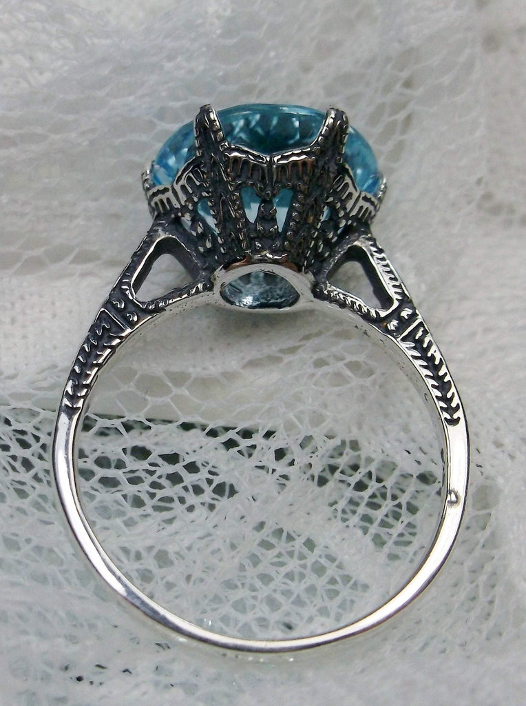 Sky Blue Topaz Ring, Natural gemstone, classic solitaire, Victorian sterling silver filigree