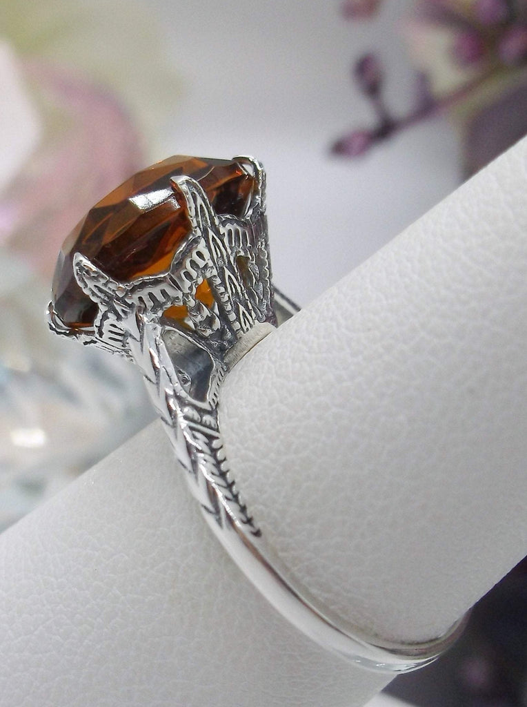 Orange Citrine Ring, simulated gemstone, classic solitaire Victorian style Ring