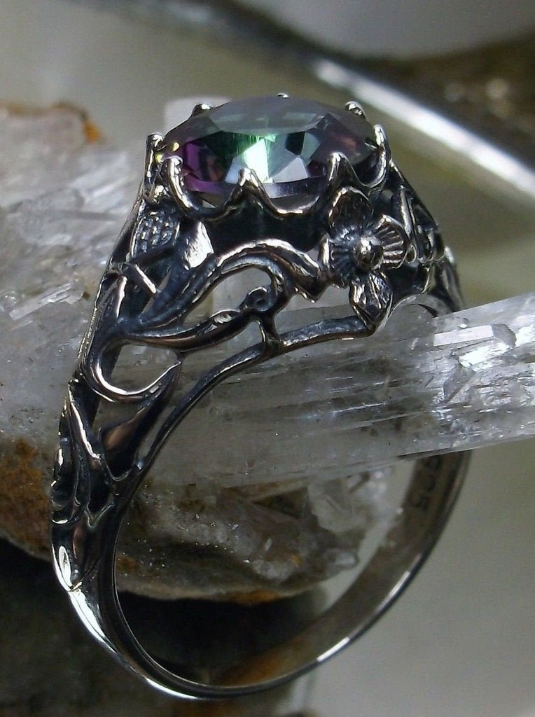 mystic topaz ring, sterling silver filigree, daisy design #D66