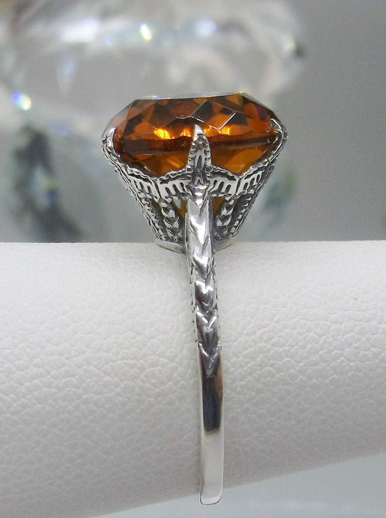 Orange Citrine Ring, simulated gemstone, classic solitaire Victorian style Ring