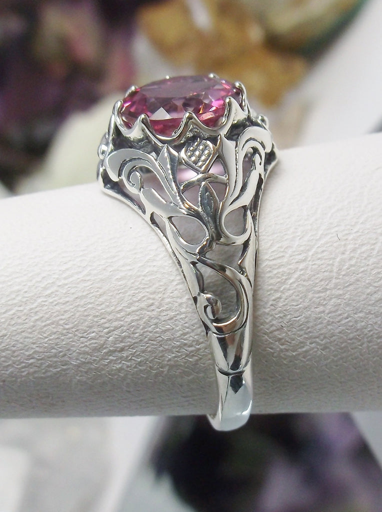 natural pink topaz ring, sterling silver floral filigree, daisy design #D66