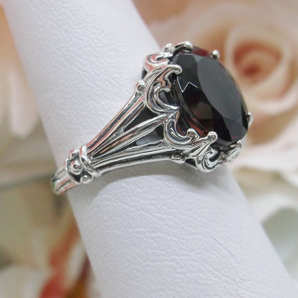 Natural Garnet Ring, Gothic Inspired Jewelry, Sterling Silver Filigree, Victorian Jewelry, Venus, D145