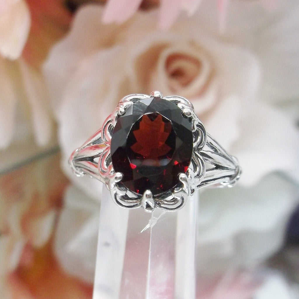 Natural Garnet Ring, Gothic Inspired Jewelry, Sterling Silver Filigree, Victorian Jewelry, Venus, D145