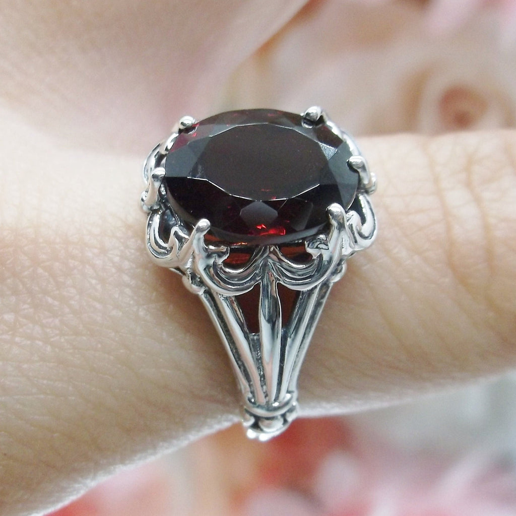 Natural Garnet Ring, Gothic Inspired Jewelry, Sterling Silver Filigree, Victorian Jewelry, Venus, D145