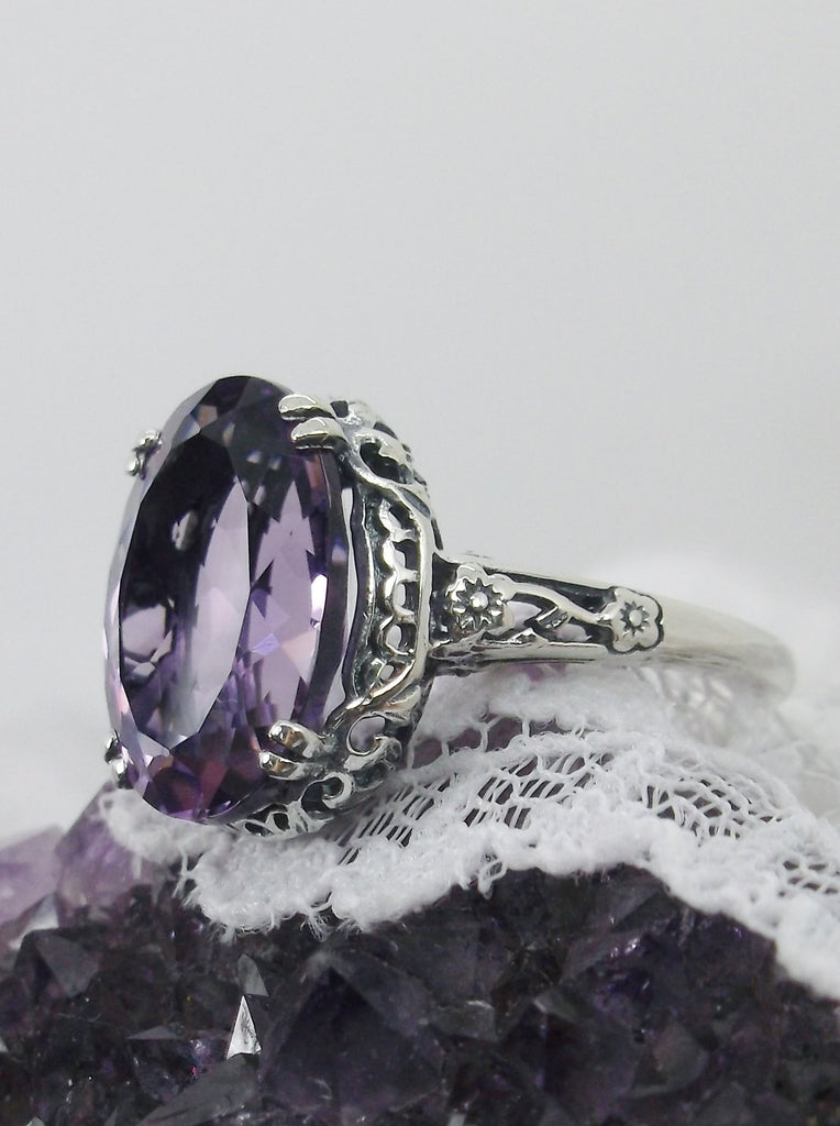 Natural Purple Amethyst Sterling Silver Filigree Ring, Edward Design#70 on an amethyst stone