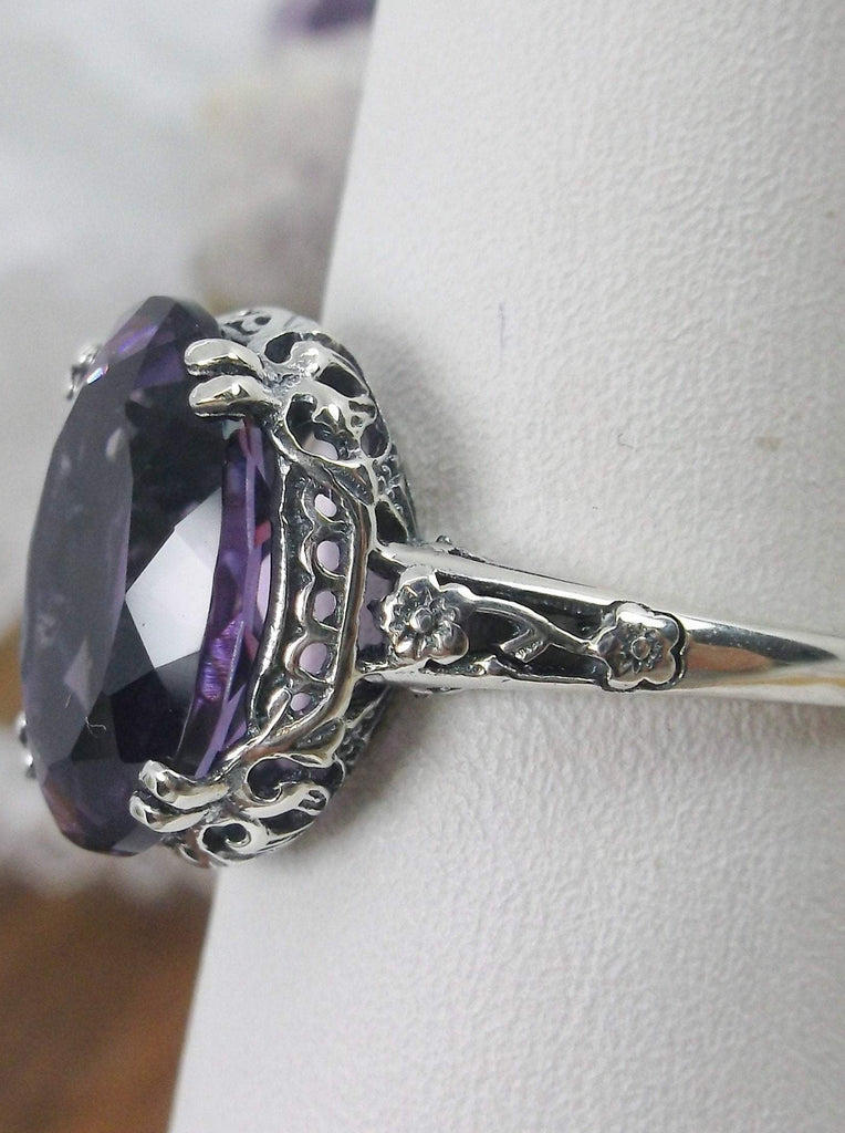 Natural Purple Amethyst Sterling Silver Filigree Ring