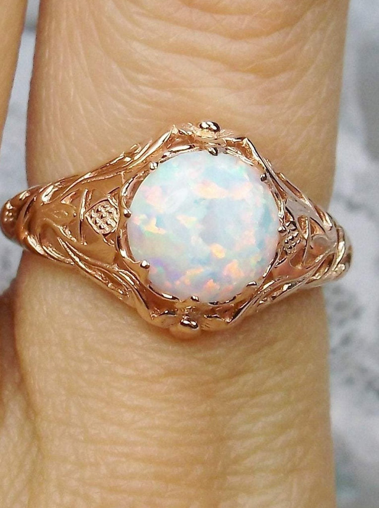 Opal ring, Rose gold over sterling silver floral filigree, daisy design #D66