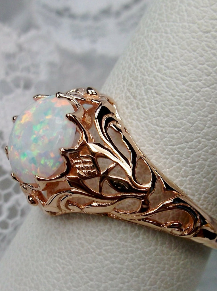 Opal ring, Rose gold over sterling silver floral filigree, daisy design #D66