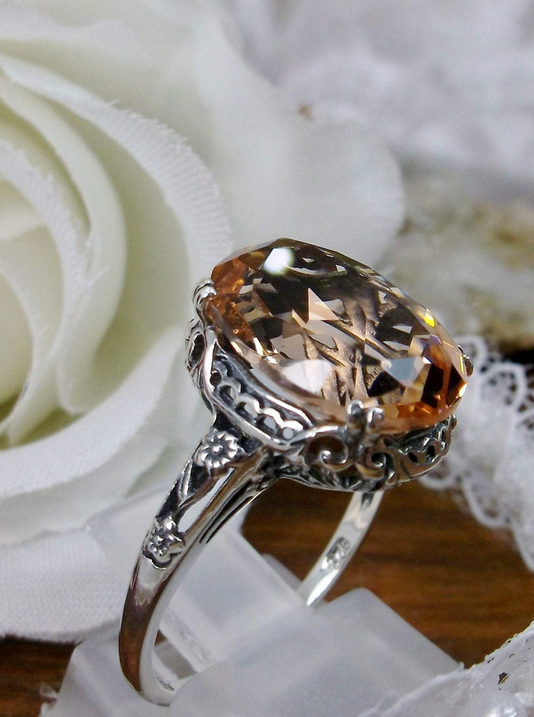 Peach Topaz ring,  Sterling Silver floral Filigree, Edward design #D70