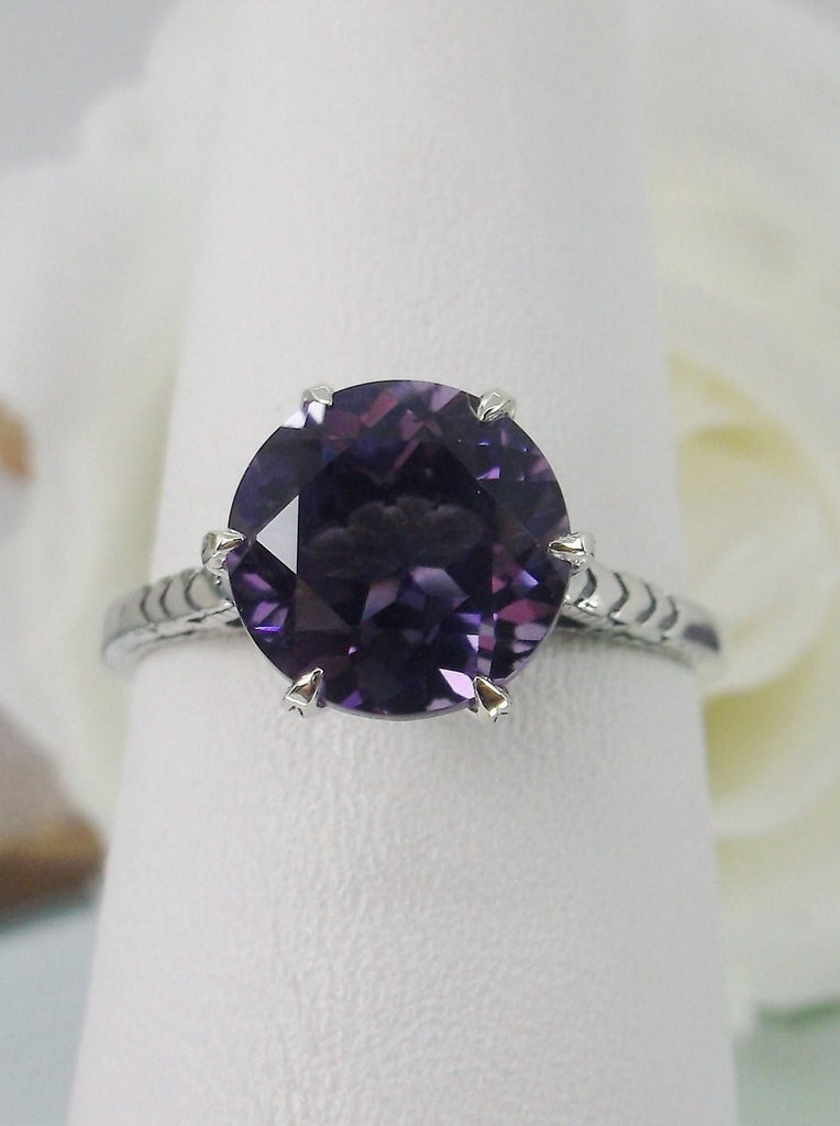 Amethyst Ring, Natural gemstone, classic solitaire, Victorian silver filigree