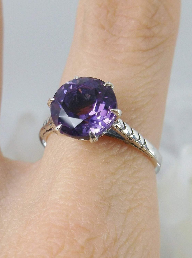 Amethyst Ring, Natural gemstone, classic solitaire, Victorian silver filigree