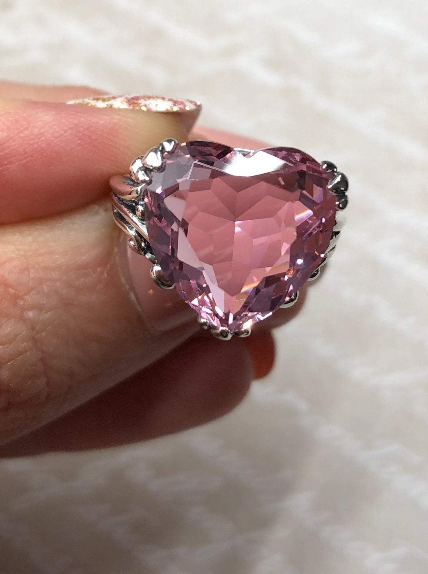 Pink Ring, Heart Gem, Art Deco Jewelry #D213 Topaz/Pink (Simulated) / 8.5
