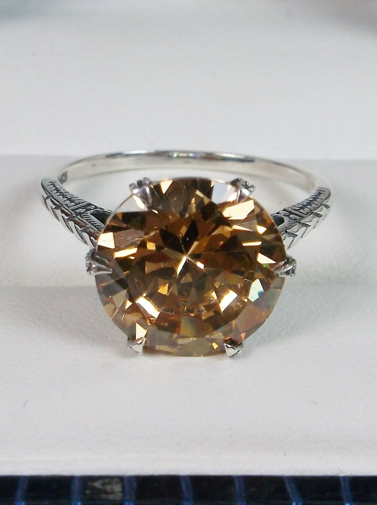 Peach CZ Ring, Cubic Zirconia gemstone, classic solitaire Victorian style Ring