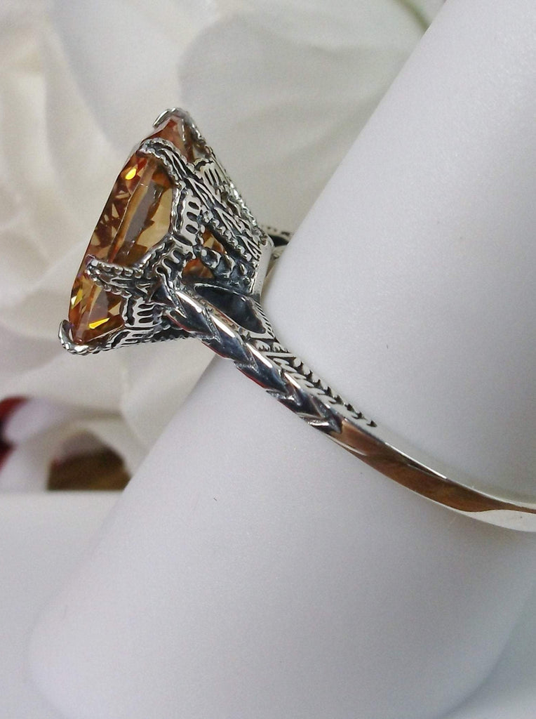 Peach CZ Ring, Cubic Zirconia gemstone, classic solitaire Victorian style Ring