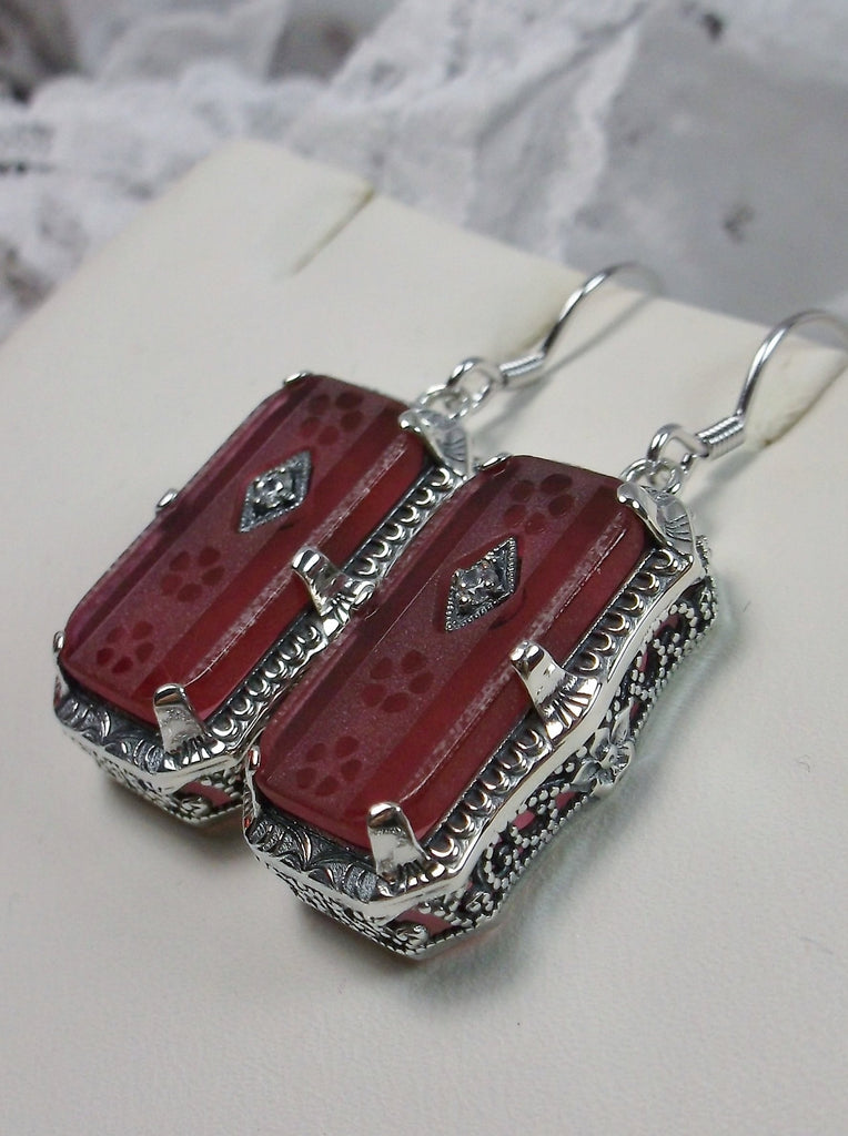 Pink Camphor Glass Earrings, Art Deco Jewelry, Silver Embrace Jewelry