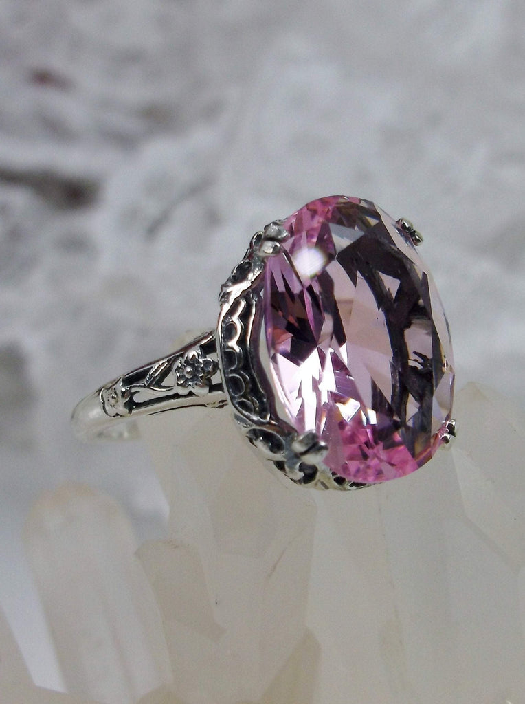 Pink Topaz Ring, Simulated topaz gemstone,  Sterling Silver floral Filigree, Edward design #D70