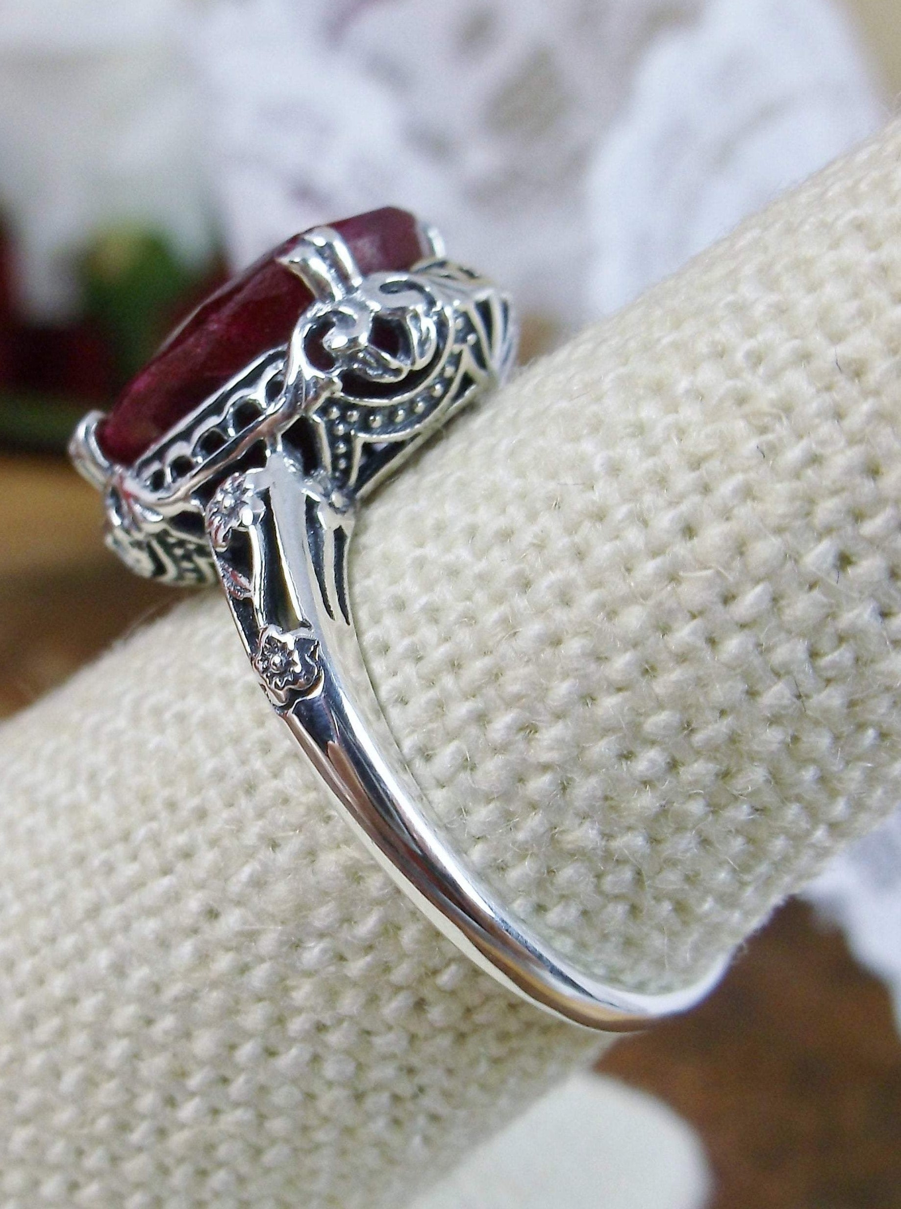 Natural Garnet Ring, Edwardian Antique Reproduction Jewelry #D70z