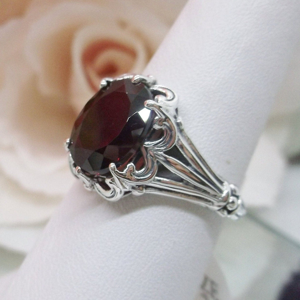 Natural Garnet Ring, Gothic Inspired Jewelry, Sterling Silver Filigree, Victorian Jewelry, Venus, D145